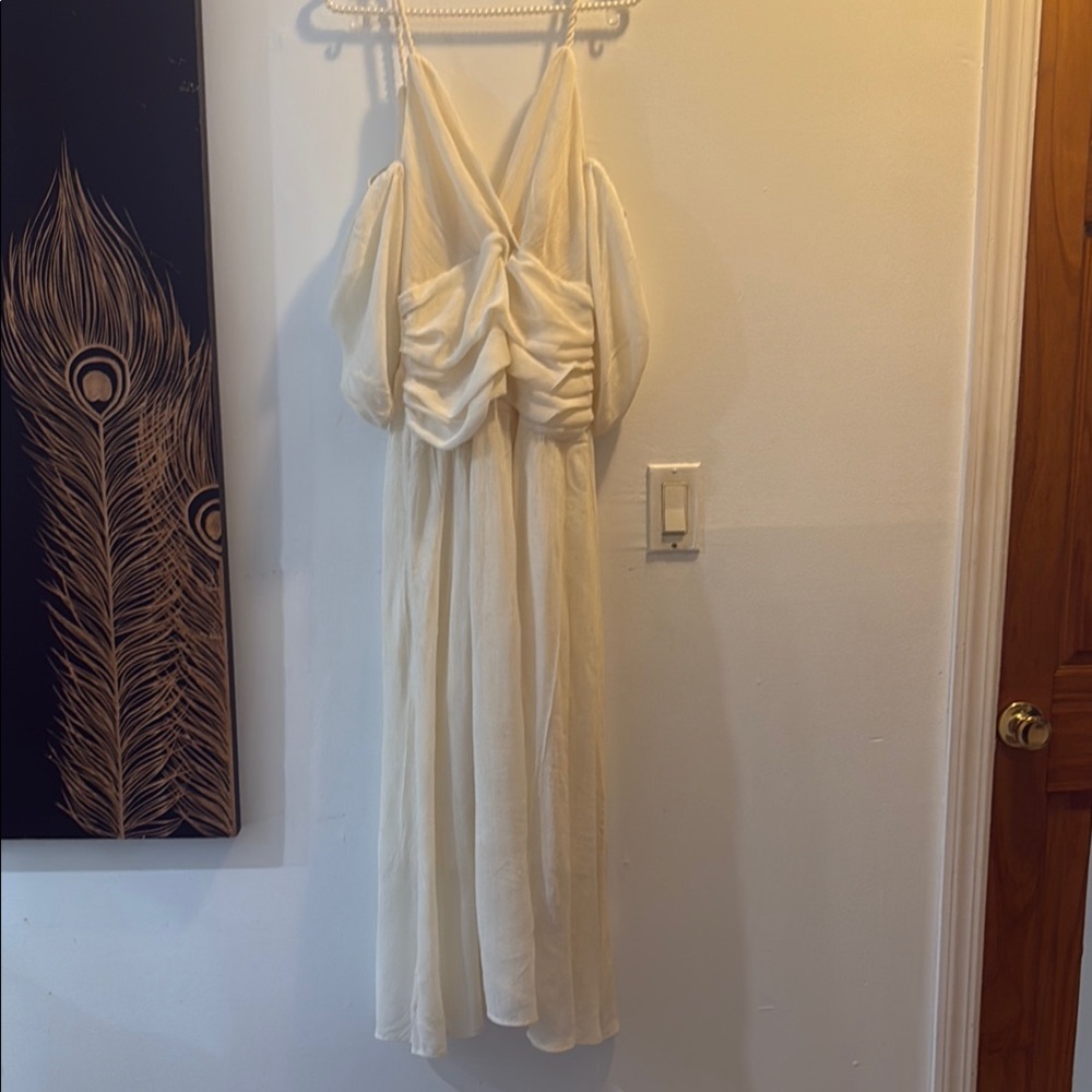 Cream Ruched Spaghetti Strap Sundress